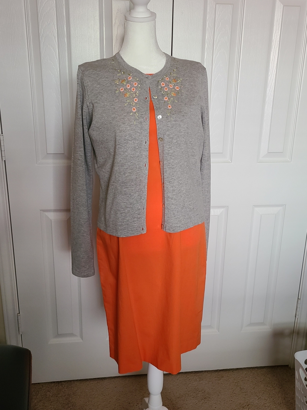 VTG NWT Evan Picone Orange Sleeveless Cotton Lycra Dress With Embridered Sweater